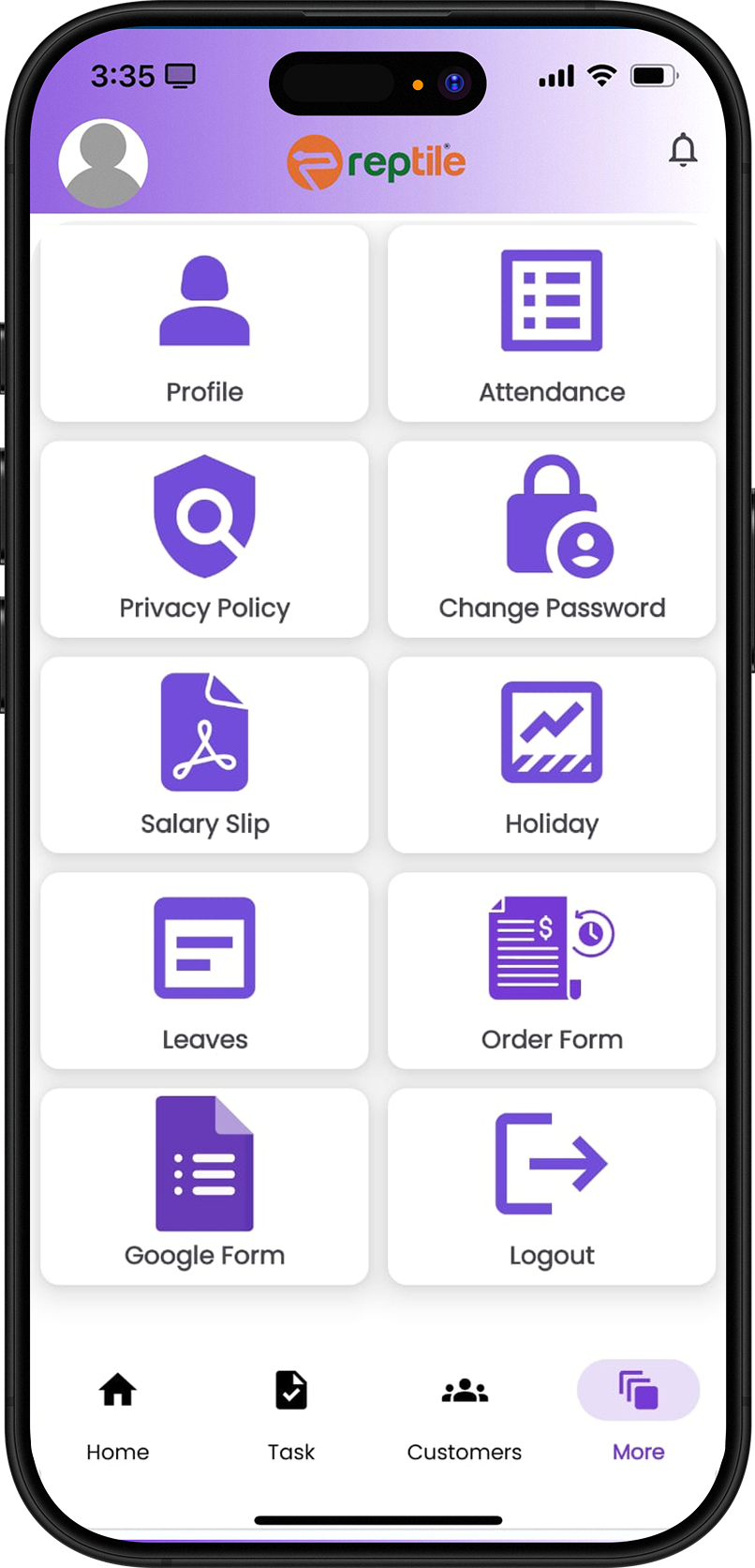 Reptile Tracko app screen: tasks