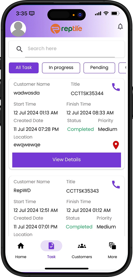 Reptile Tracko app screen: orders